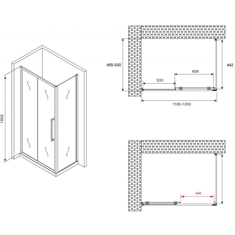 Душевой уголок Abber Schwarzer Diamant AG30120BH-S50B 120x50x195 (черный матовый)