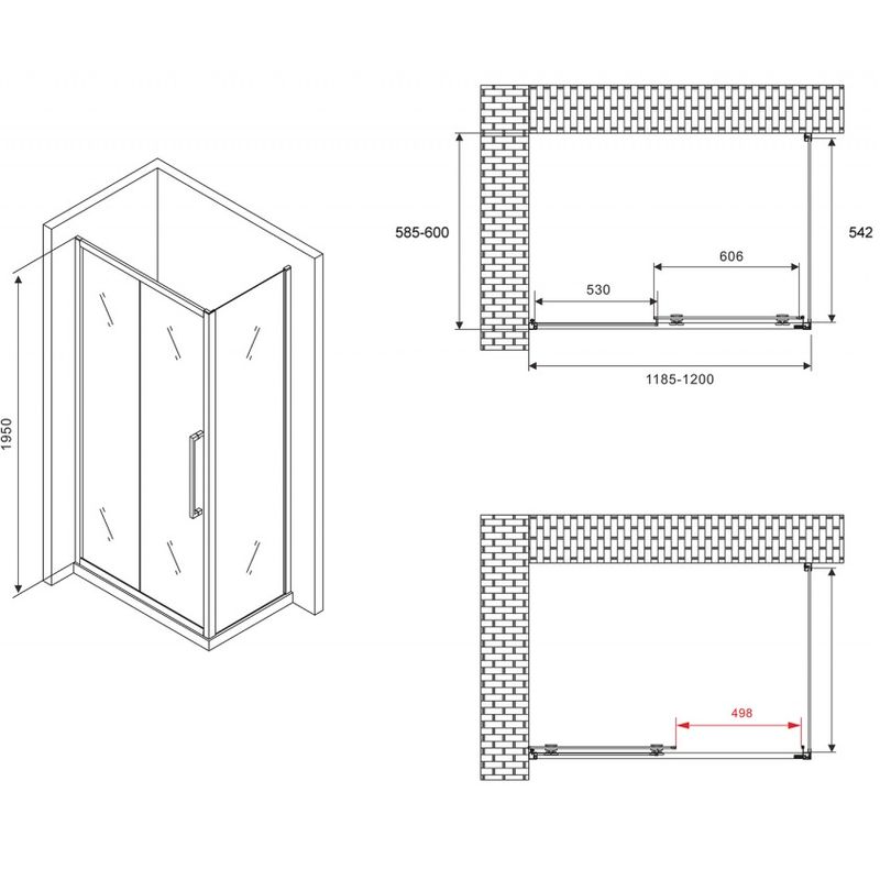 Душевой уголок Abber Schwarzer Diamant AG30120BH-S60B 120x60x195 (черный матовый)