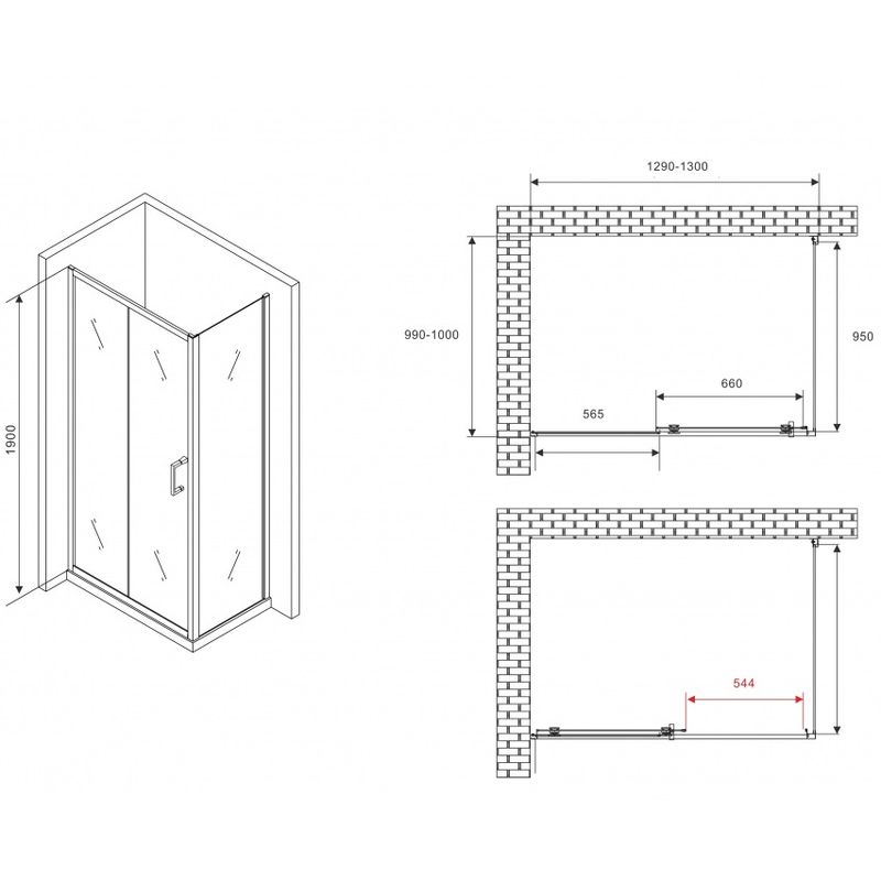 Душевой уголок Abber Schwarzer Diamant AG301305-S1005 130x100x190 (хром)