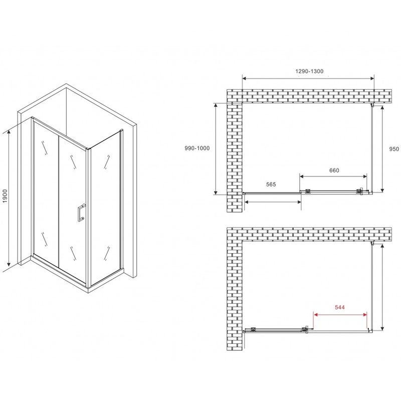 Душевой уголок Abber Schwarzer Diamant AG30130B5-S100B5 130x100x190 (черный матовый)