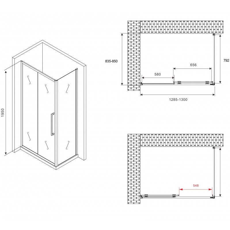 Душевой уголок Abber Schwarzer Diamant AG30130BH-S85B 130x85x195 (черный матовый)