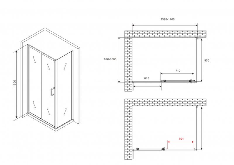 Душевой уголок Abber Schwarzer Diamant AG301405-S1005 140x100x190 (хром)