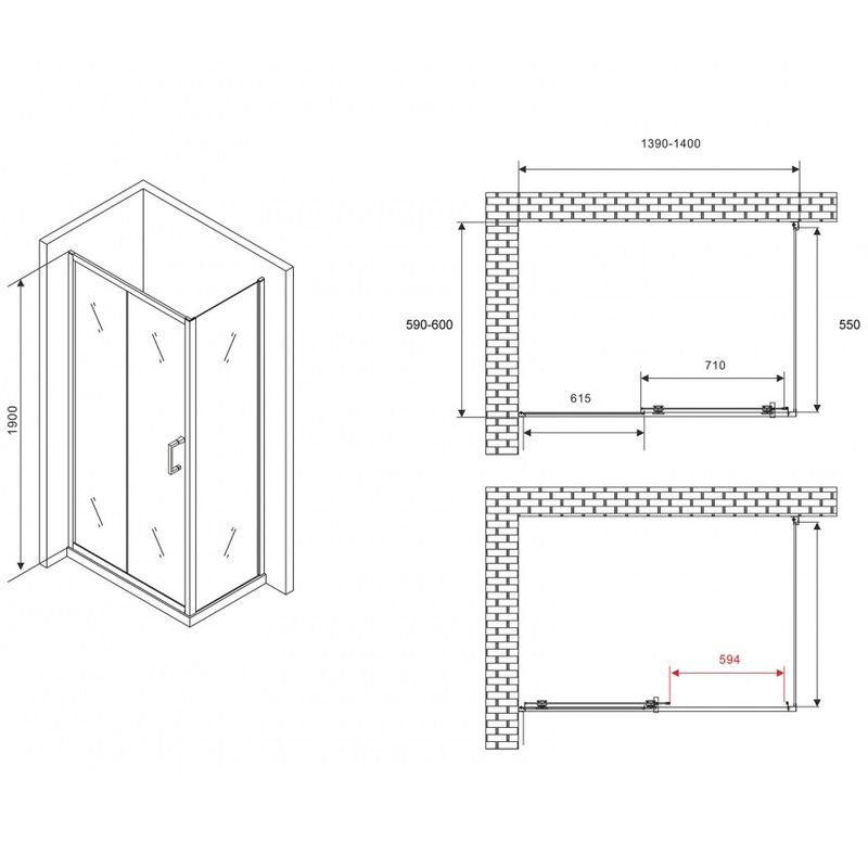 Душевой уголок Abber Schwarzer Diamant AG301405-S605 140x60x190 (хром)