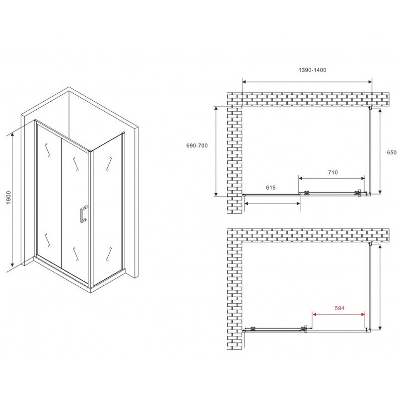 Душевой уголок Abber Schwarzer Diamant AG301405-S705 140x70x190 (хром)