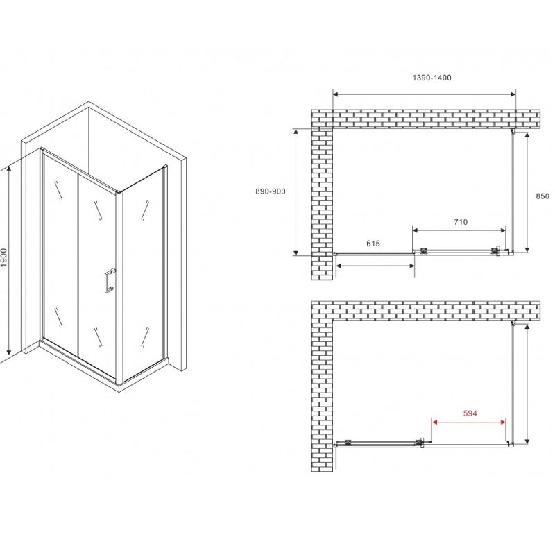 Душевой уголок Abber Schwarzer Diamant AG301405-S905 140x90x190 (хром)