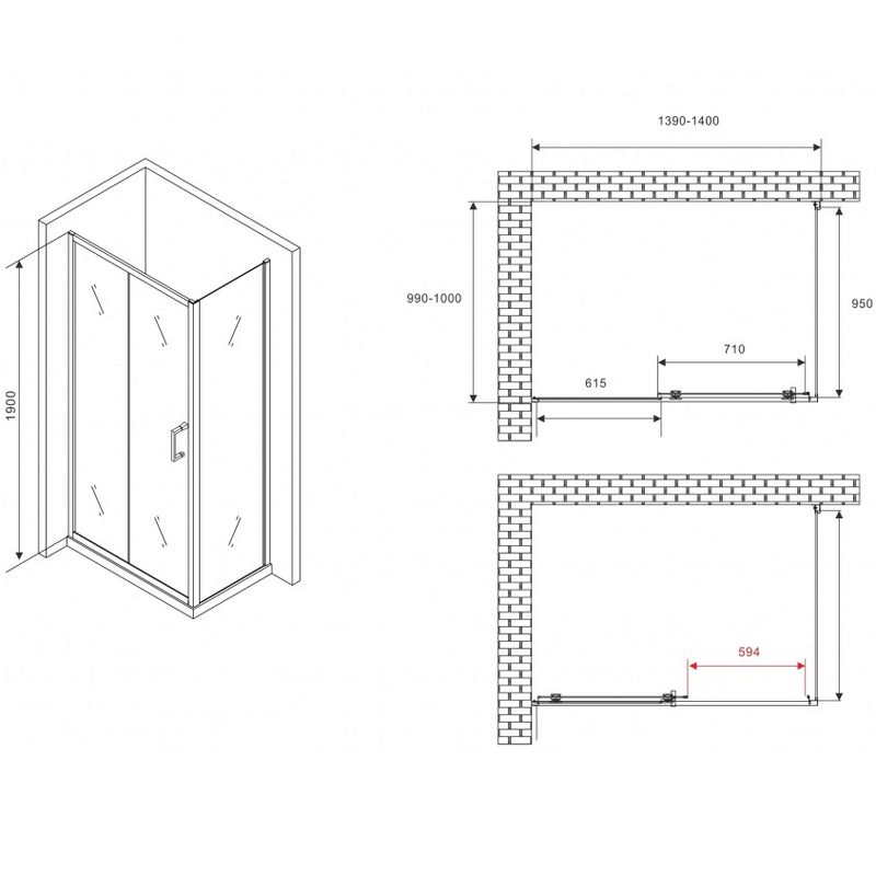 Душевой уголок Abber Schwarzer Diamant AG30140B5-S100B5 140x100x190 (черный матовый)