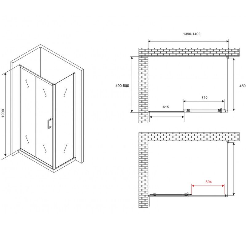 Душевой уголок Abber Schwarzer Diamant AG30140B5-S50B5 140x50x190 (черный матовый)