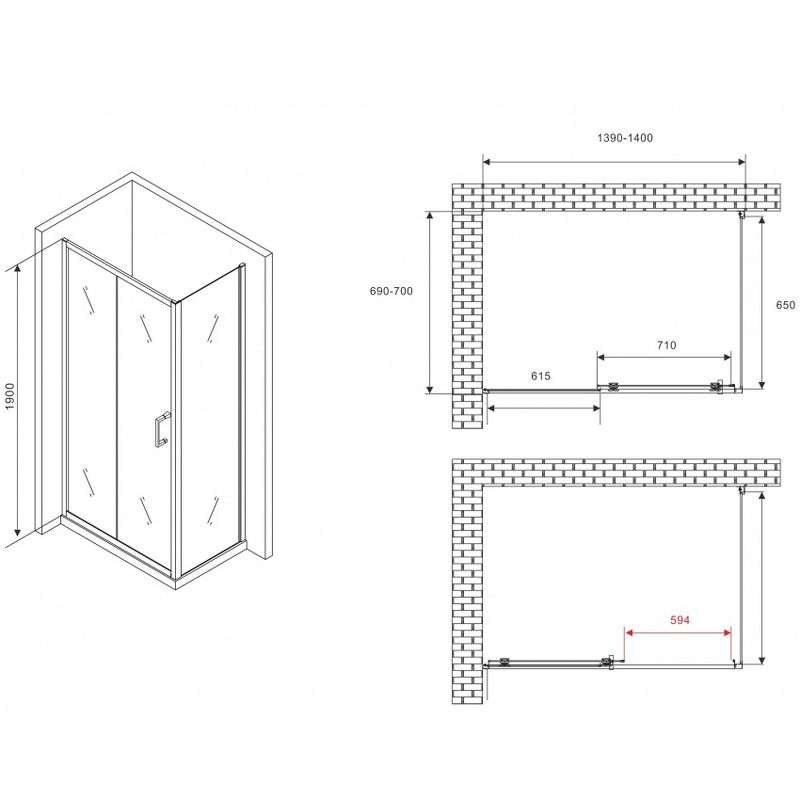 Душевой уголок Abber Schwarzer Diamant AG30140B5-S70B5 140x70x190 (черный матовый)