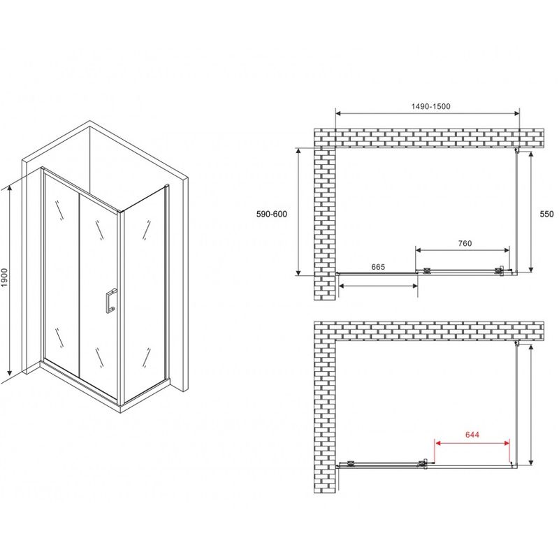 Душевой уголок Abber Schwarzer Diamant AG301505-S605 150x60x190 (хром)