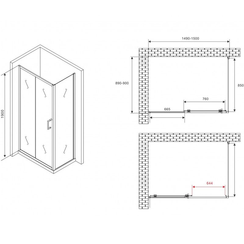 Душевой уголок Abber Schwarzer Diamant AG301505-S905 150x90x190 (хром)
