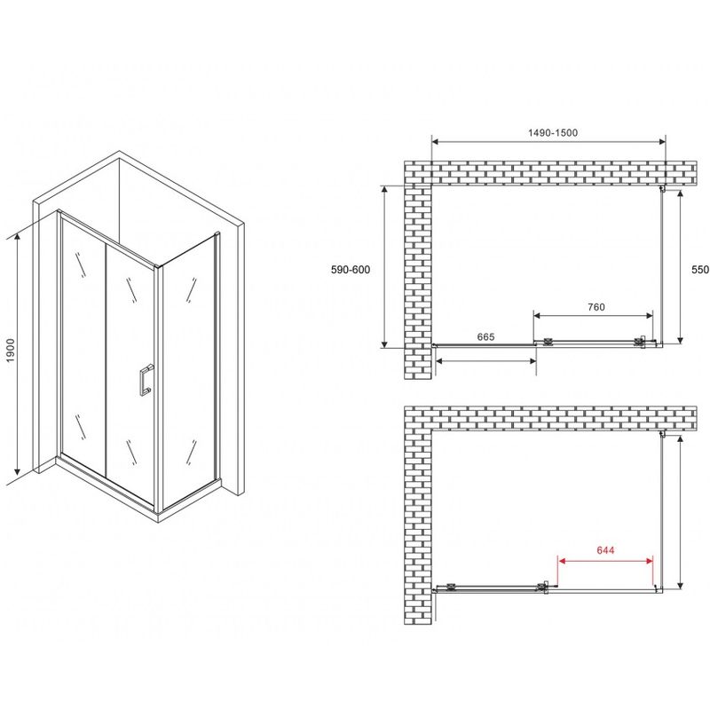 Душевой уголок Abber Schwarzer Diamant AG30150B5-S60B5 150x60x190 (черный матовый)
