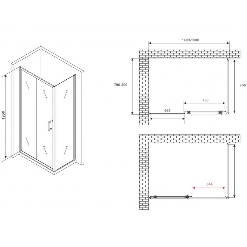 Душевой уголок Abber  Schwarzer Diamant AG30150B5-S80B5 150x80x190 (черный матовый)
