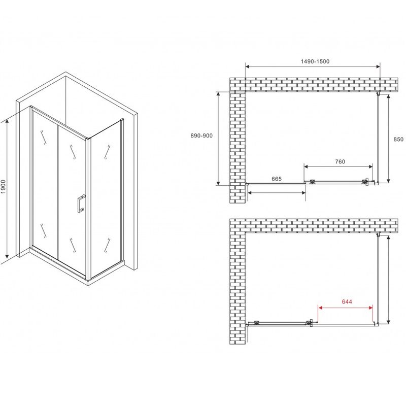 Душевой уголок Abber Schwarzer Diamant AG30150B5-S90B5 150x90x190 (черный матовый)