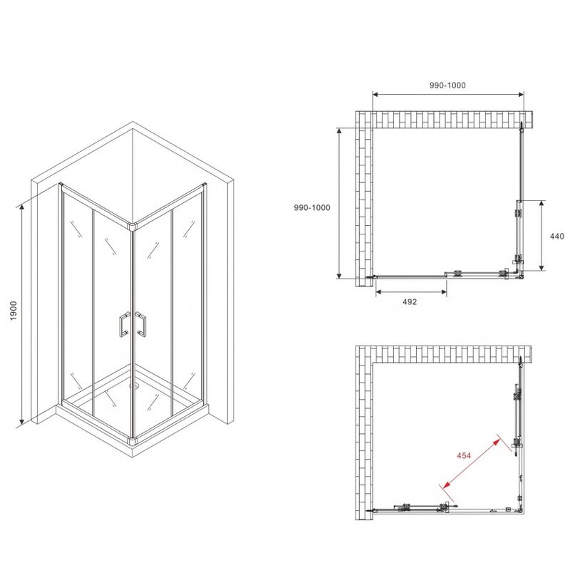 Душевой уголок Abber Schwarzer Diamant AG02100B5 100х100х190 (черный матовый)
