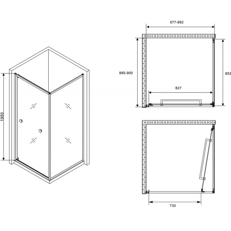 Душевой уголок Abber Schwarzer Diamant AG0A100B 100x100x195 (черный)