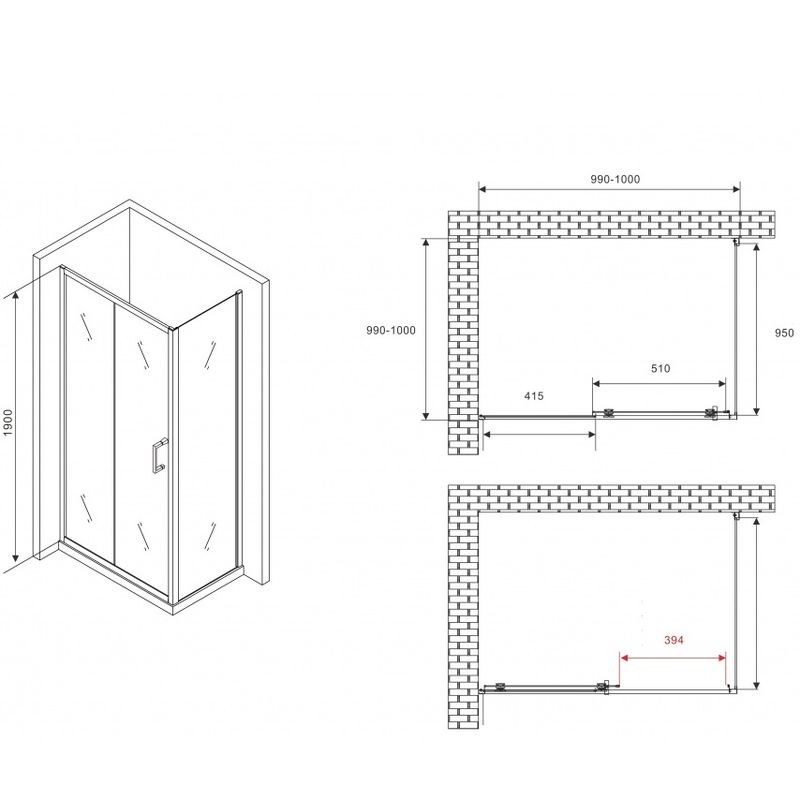 Душевой уголок Abber Schwarzer Diamant AG301005-S1005 100x100x190 (хром)