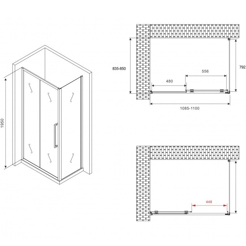 Душевой уголок Abber Schwarzer Diamant AG30110BH-S85B 110x85x195 (черный матовый)