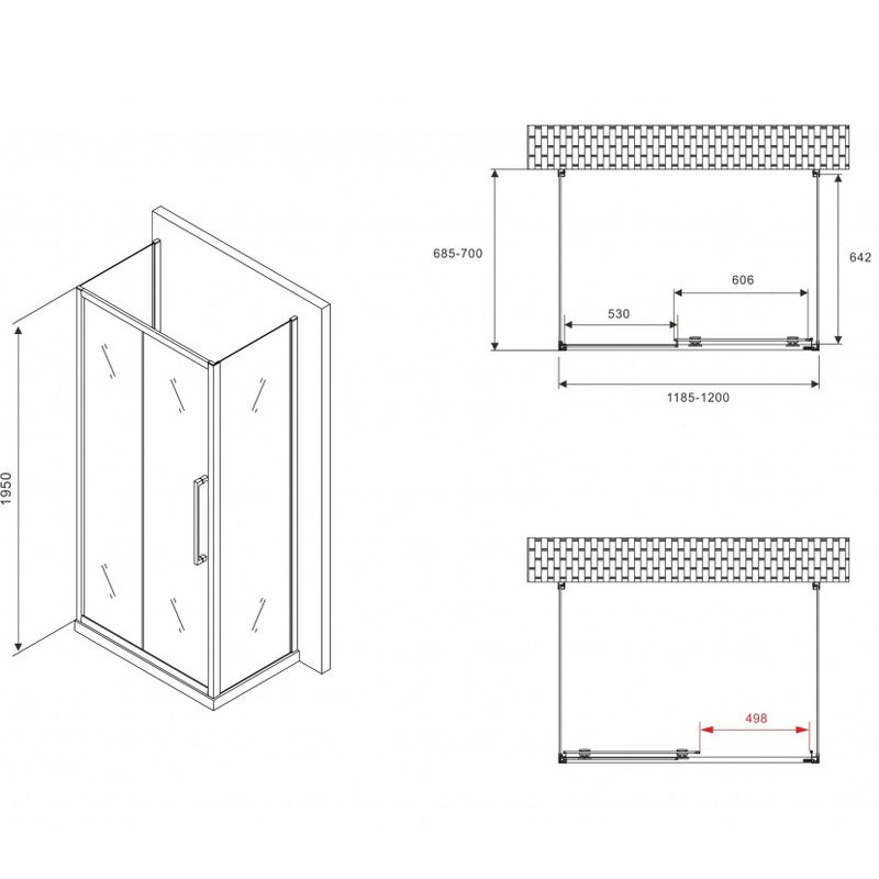 Душевой уголок Abber Schwarzer Diamant AG30120BH-S70B-S70B 120x70x195 (черный матовый), П-образный