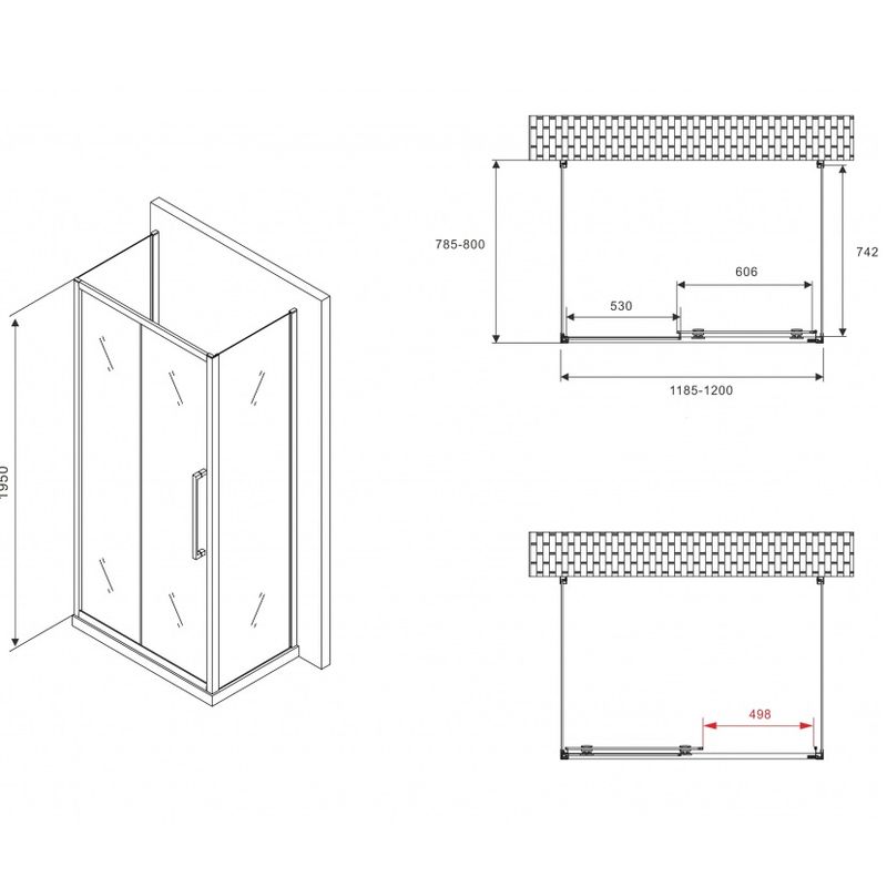 Душевой уголок Abber Schwarzer Diamant AG30120BH-S80B-S80B 120x80x195 (черный матовый), П-образный