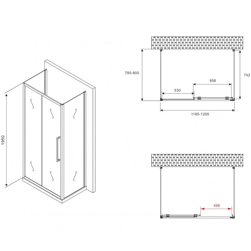 Душевой уголок Abber Schwarzer Diamant AG30120BMH-S80BM-S80BM 120х80х195 (черный матовый), П-образный