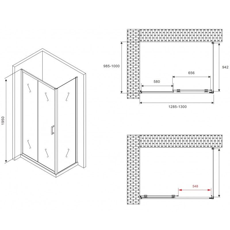 Душевой уголок Abber Schwarzer Diamant AG30130BH-S100B 130x100x195 (черный матовый)