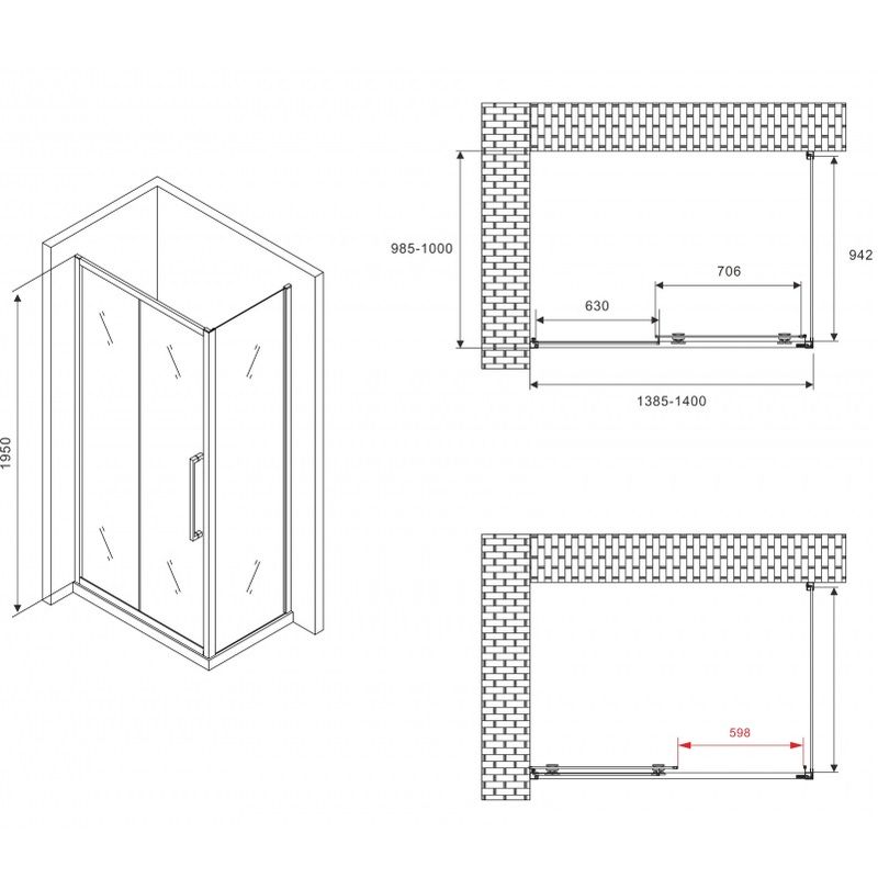 Душевой уголок Abber Schwarzer Diamant AG30140BH-S100B 140x100x195 (черный матовый)