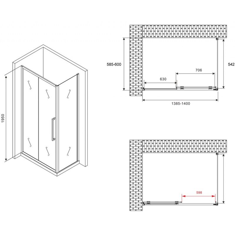 Душевой уголок Abber Schwarzer Diamant AG30140BH-S60B 140x60x195 (черный матовый)