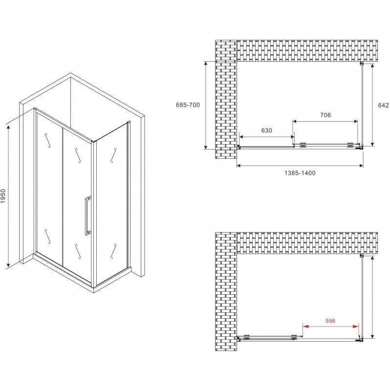 Душевой уголок Abber Schwarzer Diamant AG30140BH-S70B 140x70x195 (черный матовый)