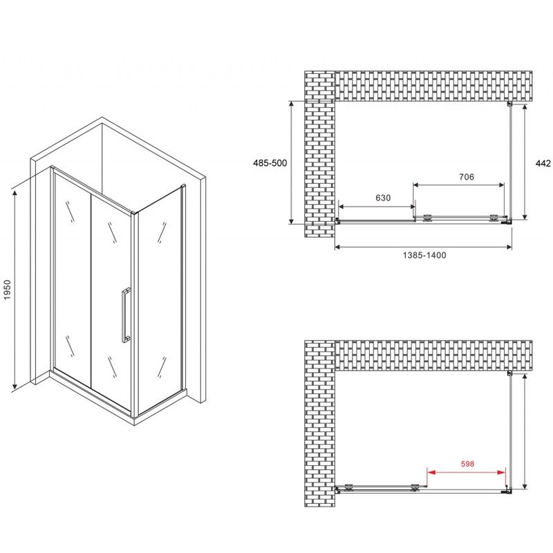 Душевой уголок Abber Schwarzer Diamant AG30140MH-S50M 140x50x195 (хром)