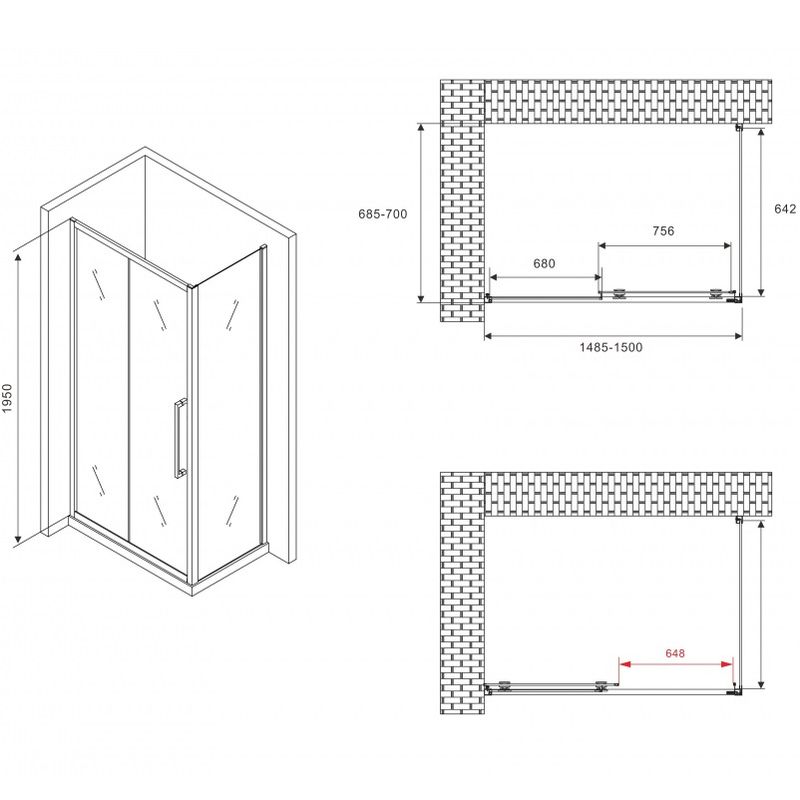 Душевой уголок Abber Schwarzer Diamant AG30150BH-S70B 150x70x195 (черный матовый)