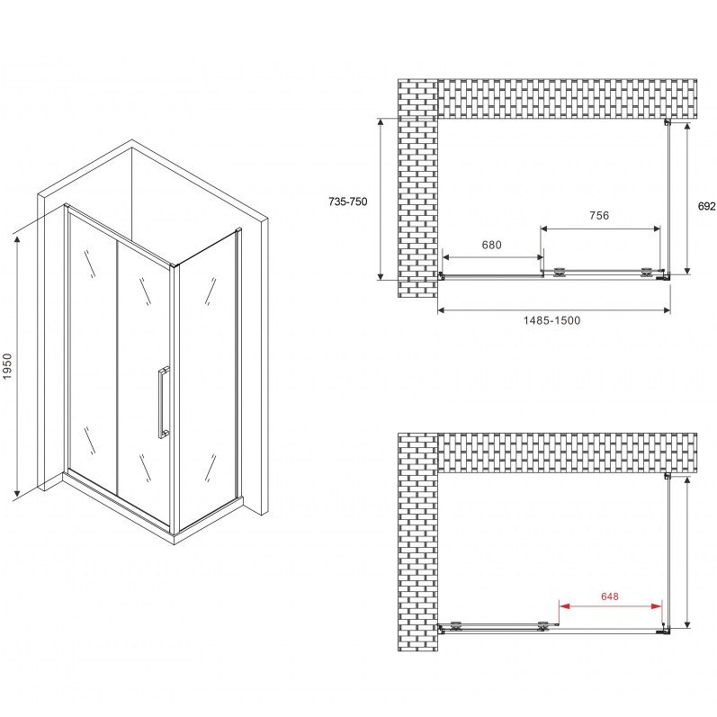 Душевой уголок Abber Schwarzer Diamant AG30150BH-S75B 150x75x195 (черный матовый)