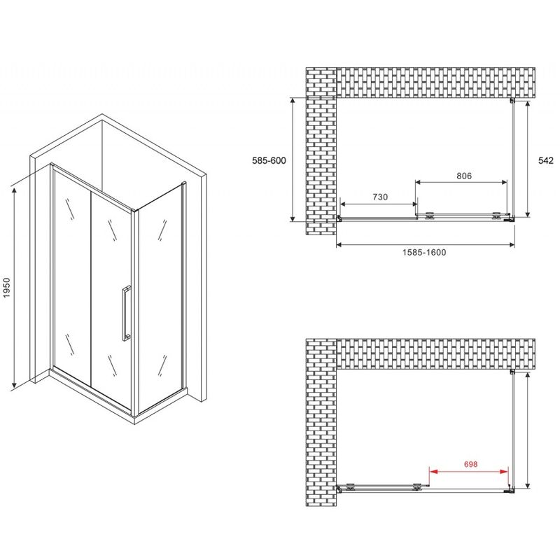 Душевой уголок Abber Schwarzer Diamant AG30160BH-S60B 160x60x195 (черный матовый)