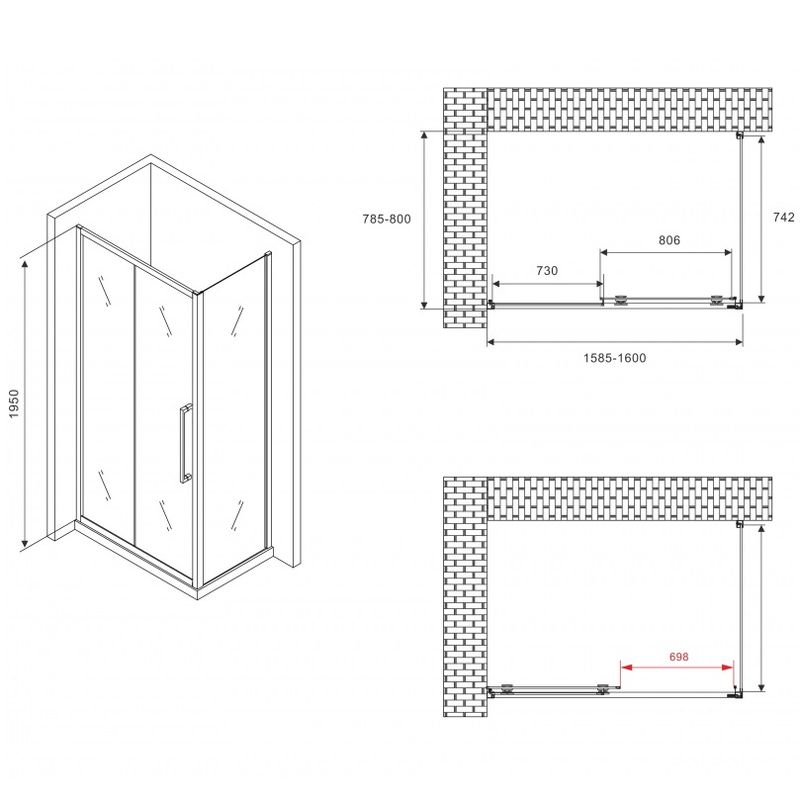 Душевой уголок Abber Schwarzer Diamant AG30160BH-S80B 160x80x195 (черный матовый)