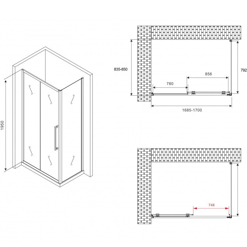 Душевой уголок Abber Schwarzer Diamant AG30170BH-S85B 170x85x195 (черный матовый)