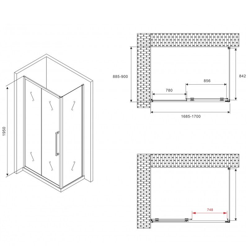 Душевой уголок Abber Schwarzer Diamant AG30170BH-S90B 170x90x195 (черный матовый)