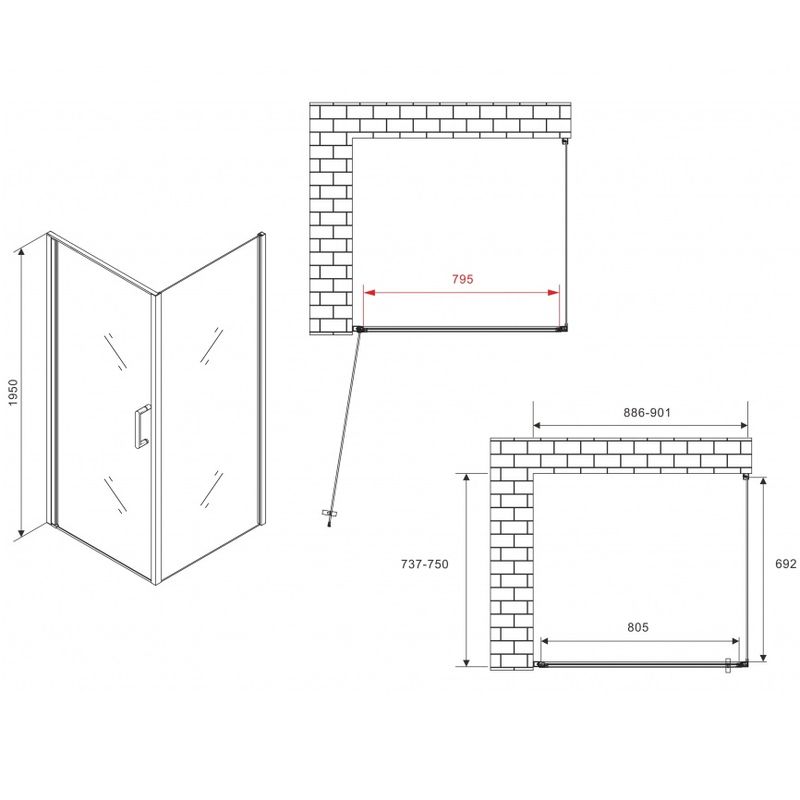 Душевой уголок Abber Sonnenstrand AG04090B-S75B 90x75x195 (черный матовый)