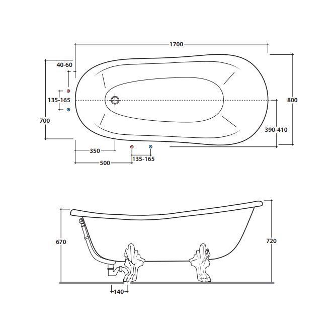 Ванна отдельностоящая Globo Paestum PA103 bi/br 170x80