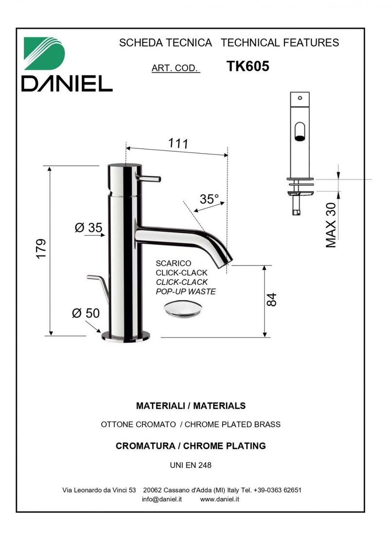 Смеситель для раковины цвет хром Daniel Tokyo TX605-CR