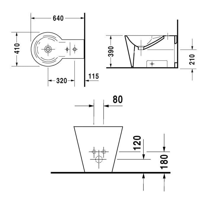 Биде напольное приставное Duravit Starck 1 0274100000 64x41
