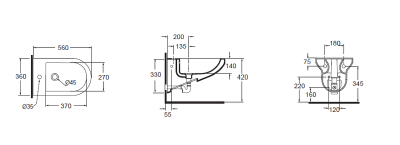 Биде подвесное Azzurra Thin THBKS000000MBI/(THI 556/SOSK bi)*1 56х36