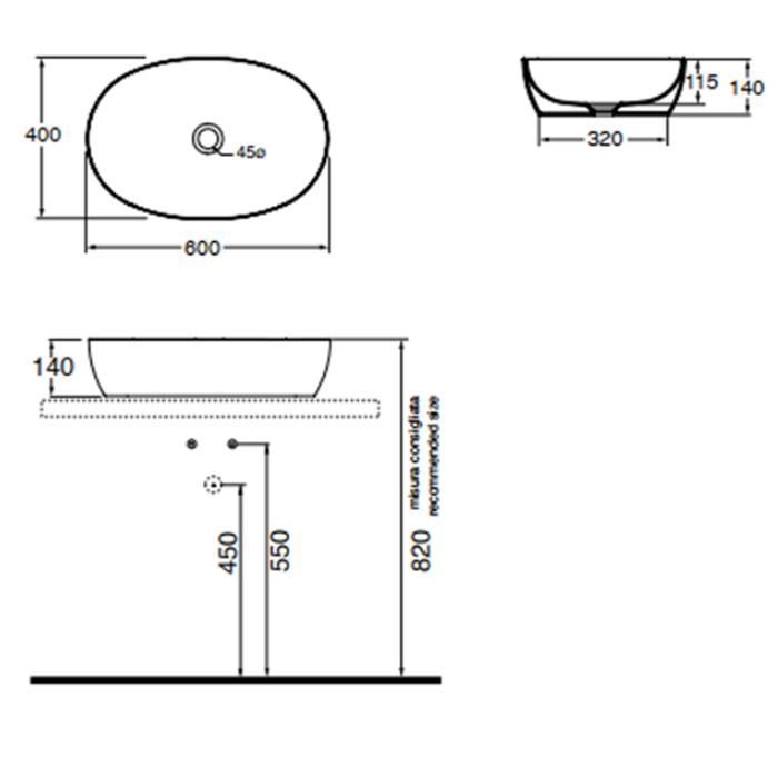 Раковина накладная Azzurra Elegance Circle ELLA060400C0BI/(ECI60 bi*0) 60х40