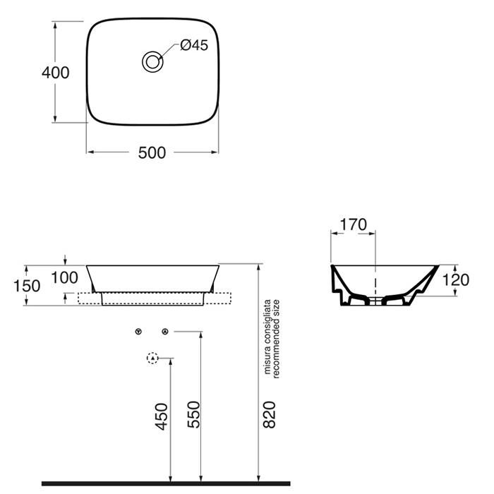 Раковина накладная Azzurra Prua PRLN05040000BI/(PRU50/IN bi)*0 50х40