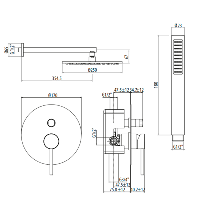 Душевой комплект Gattoni Circle One 9090/PDNO