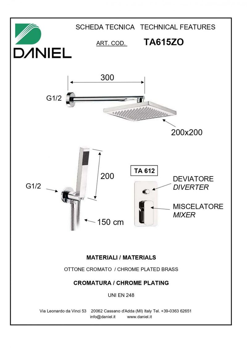 Душевой комплект цвет хром Daniel Tiara TA615ZO-CR