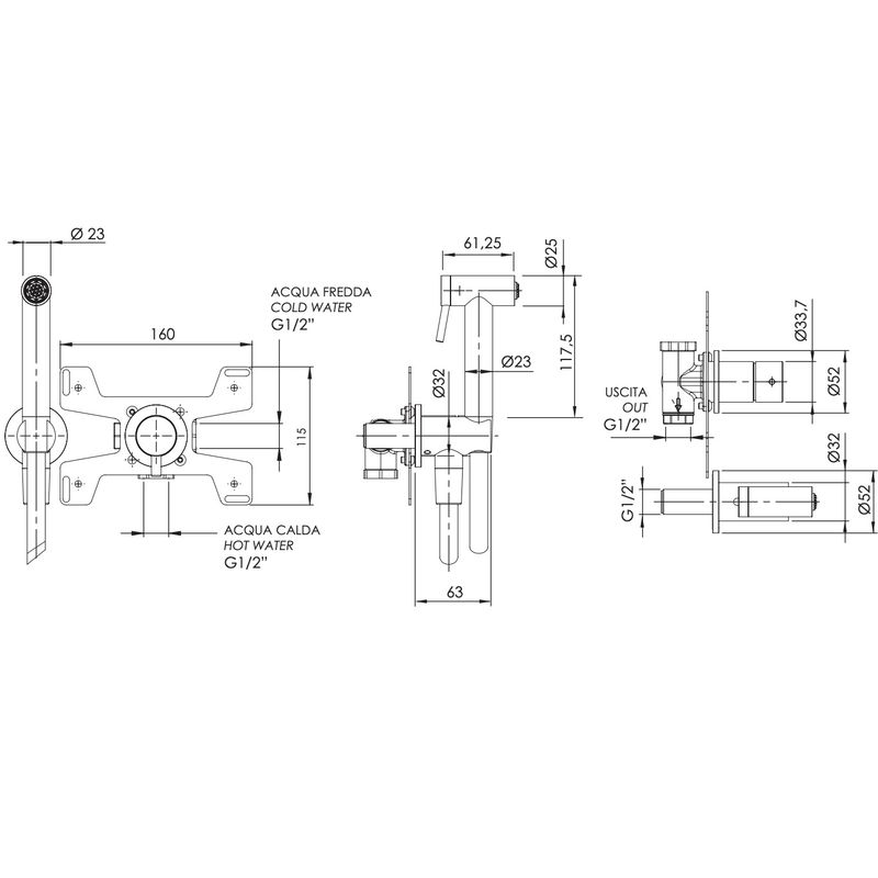 Гигиенический душ со смесителем Remer Inox SSX60P (сталь)