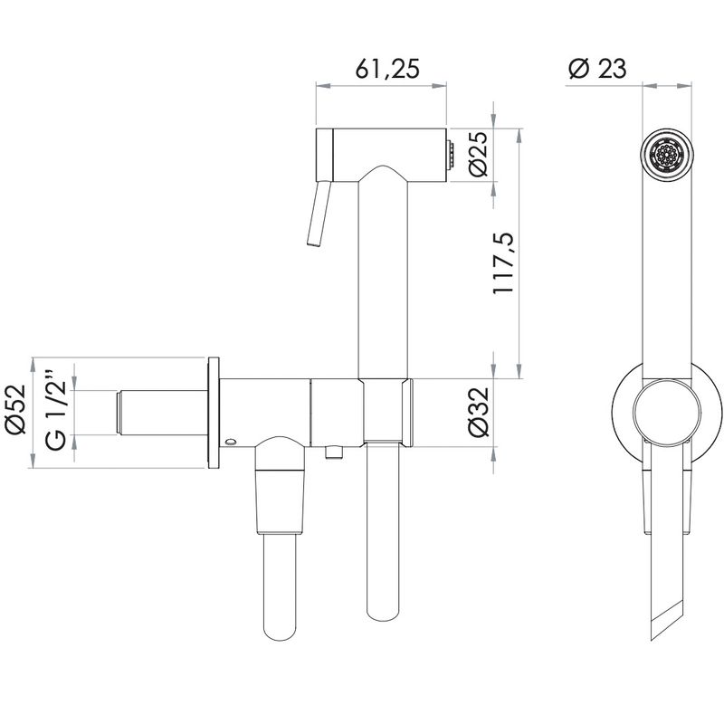 Гигиенический комплект с запорным вентилем Remer Inox SS338M332ON (сталь)