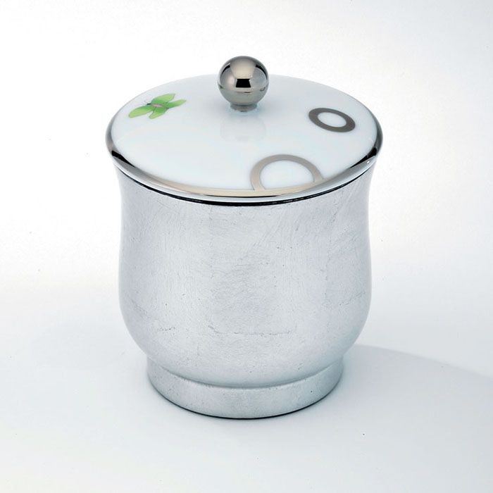 Китайская коробка с белой фарфоровой крышкой THG Capucine Vert Decor Platine A7E-A02-4619 (платина, зеленый, белый)
