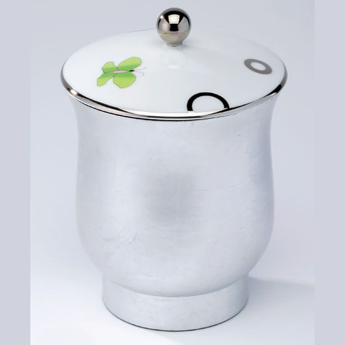 Китайская коробка с белой фарфоровой крышкой THG Capucine Vert Decor Platine A7E-A02-4621 (платина, зеленый, белый)