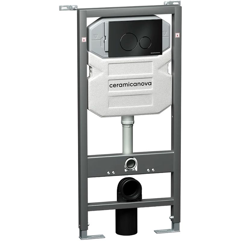 Комплект 4 в 1: Ceramica Nova CN3009_1001B_1000 Унитаз подвесной Forma Rimless + Инсталляция Envision + Шумоизоляция + Кнопка смыва Round (чёрный матовый)