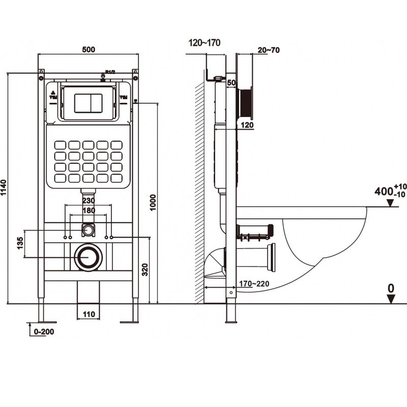Комплект подвесной унитаз с инсталляцией и кнопкой Abber Bequem AC1131TC-AC0105-AC0121NG (белый, никель)